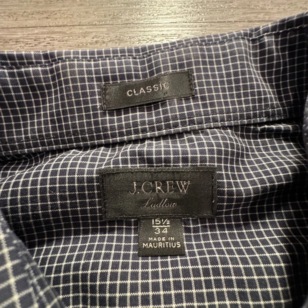 J Crew Ludlow Shirt Mens 15.5 34 Blue Micro Check Cotton Stretch Classic Preppy